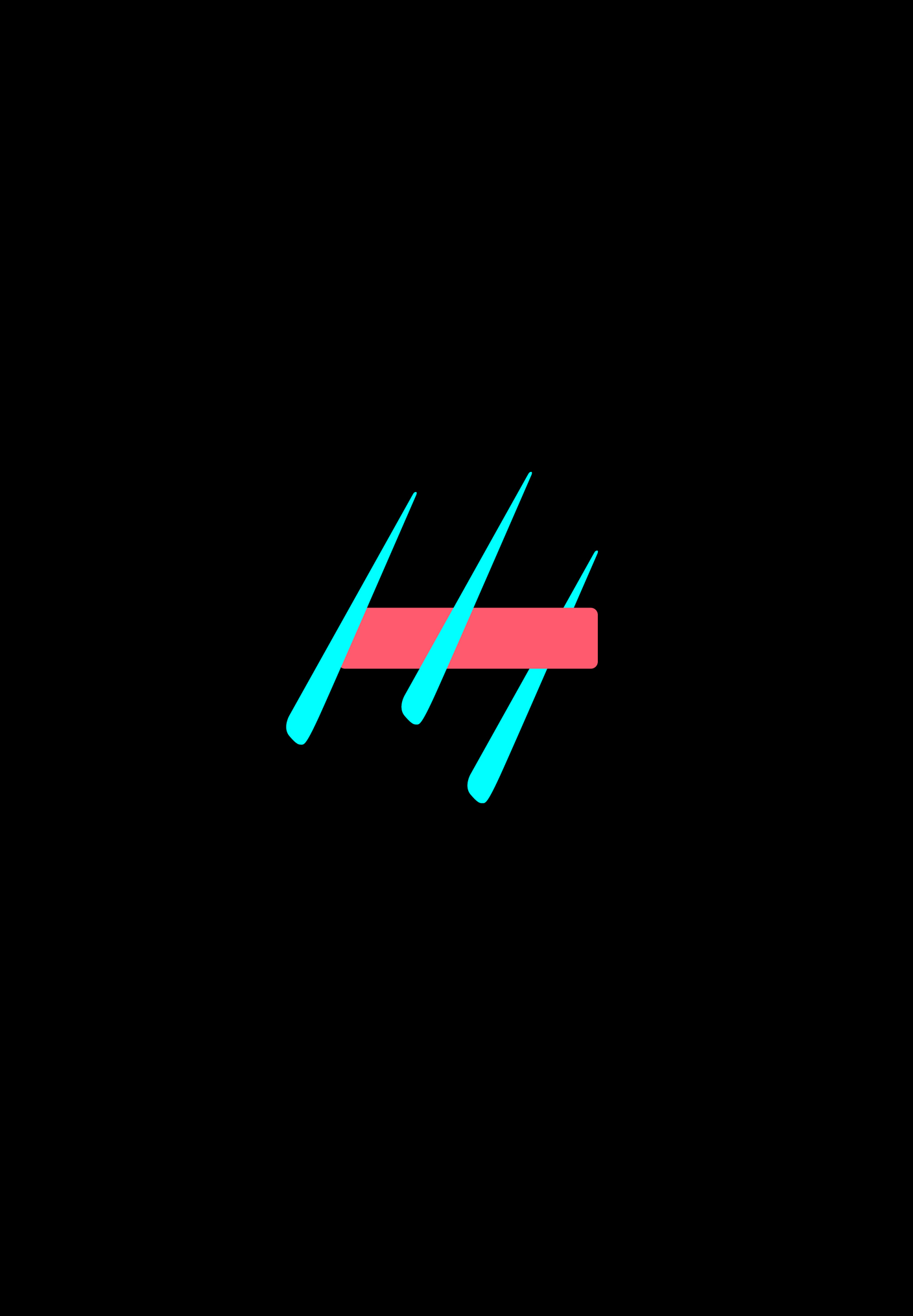 Logo Pour la pluie : trois gouttes cyan traversées d’une bande rose, sur fond noir